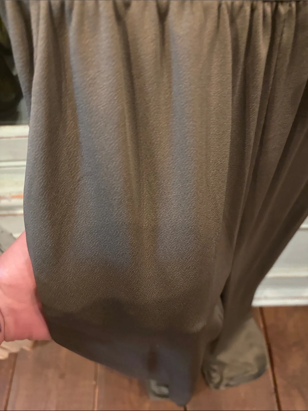 Derek Heart Olive Green Ruffled Strap Jumpsuit/ silk like material- like new